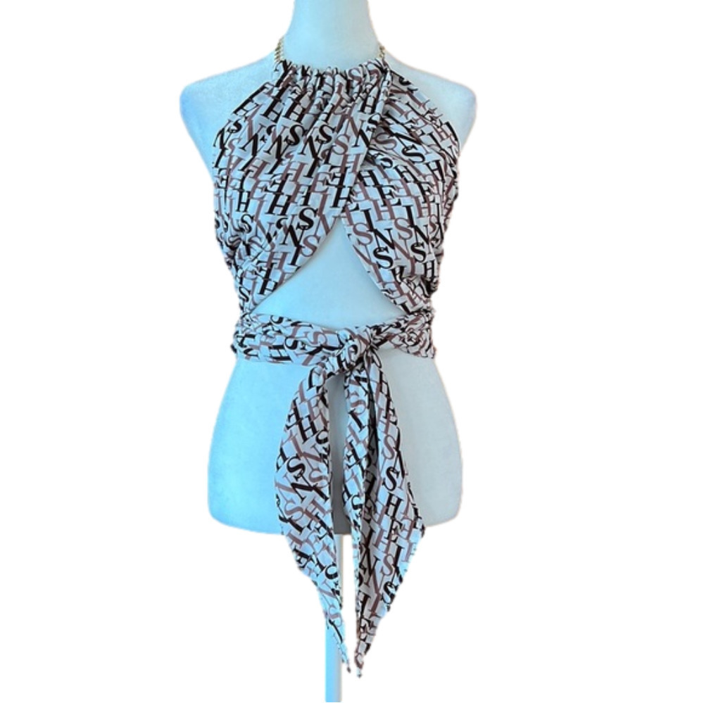 SHEIN Wrap Top with Gold Chain Tie Shirt